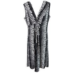 Worthington Stretch Dress Black Gray White V Neck Sleeveless Geometric Large